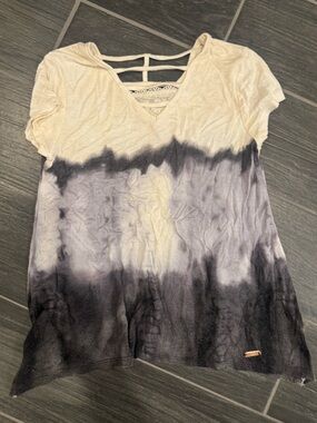 Justice Girls Cream and Black Tie-Dye Short Sleeve Top